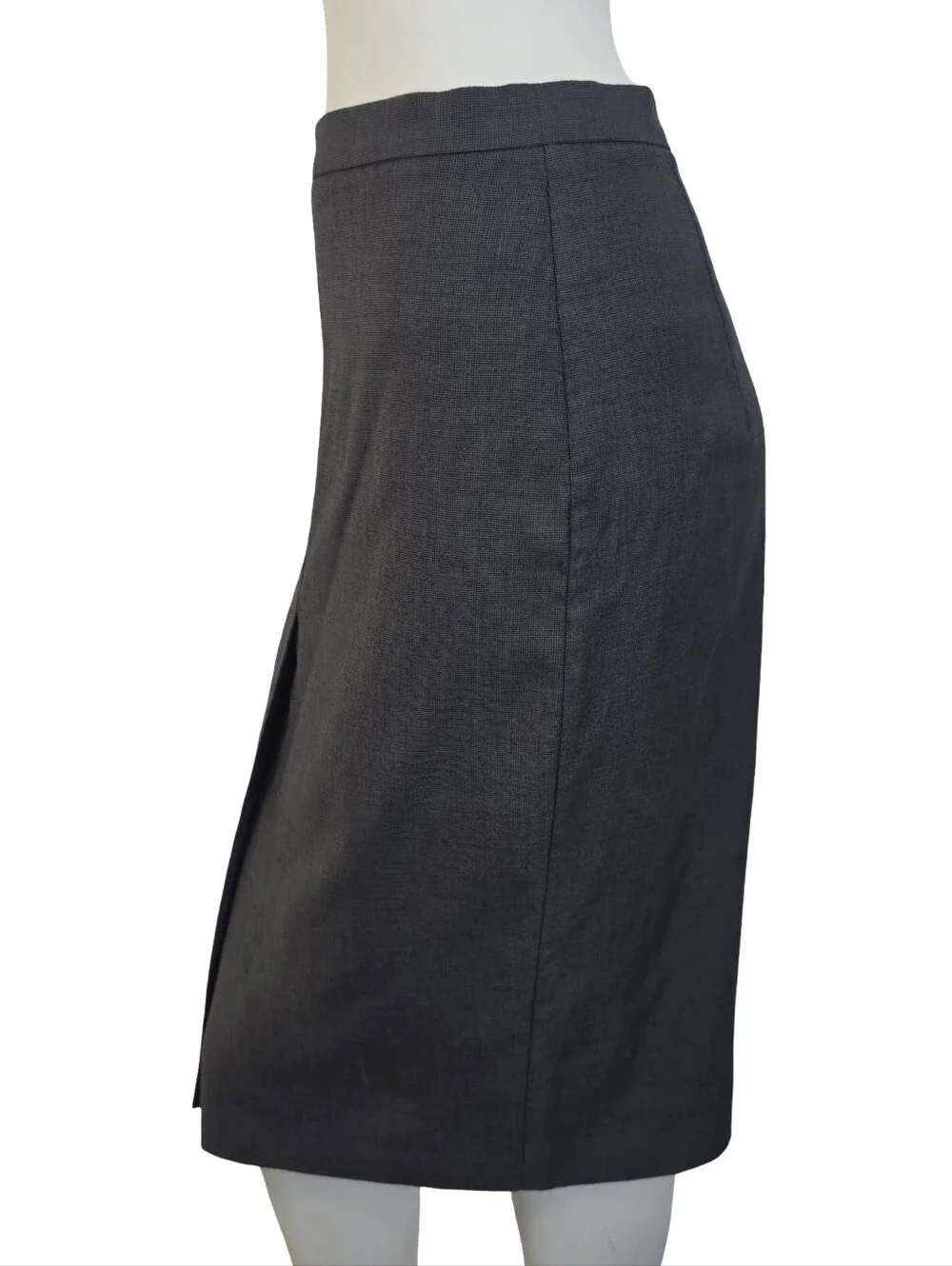 Vintage Max Mara Wool Micro Plaid Pencil Skirt Grey Black Small